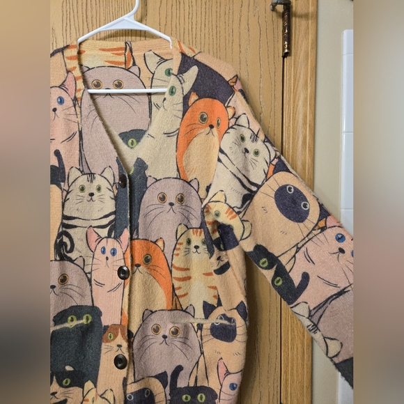 Cat Patterned Cardigan - Multicolor. Sz unknown - Picture 2 of 5